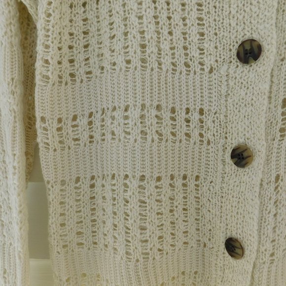 Bohemian Cream Tortoise Button Open Knit Cardigan - Picture 9 of 15